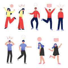 Poster - Collection of Young People in Casual Clothing with Various Emotions, Boys and Girls with Signs over Their Heads Vector Illustration