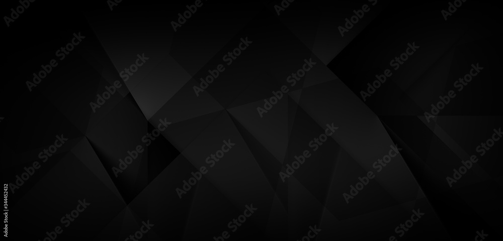 Dark abstract background - wide banner, hexagonal elements, digital illustration - obrazy, fototapety, plakaty 