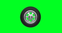 Wheel Rotates On Green Chroma Key. 4K Resolution. 3D Illustration.