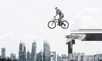 Businessman commuting to work by bike