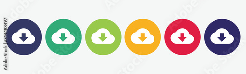 Fotografía 6 button circles set with download icon in various colors