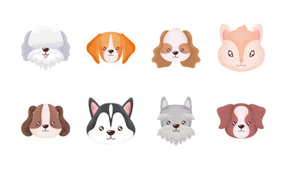 Sticker - set of heads of cats and dogs on white background