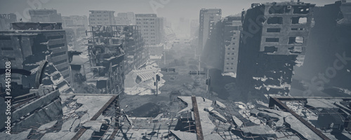 Fotomural wasteland city and apocalypse aftermath, ruins of city