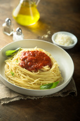 Pasta with tomato sauce and basil