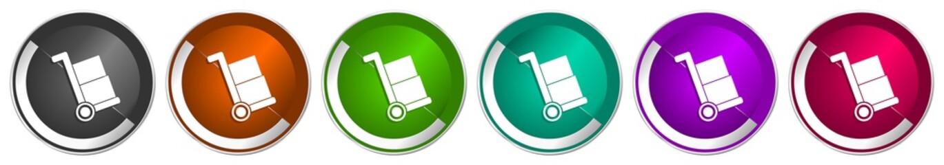 Leinwandbilder - Delivery service icon set, shipping barrow silver metallic chrome border vector web buttons in 6 colors options for webdesign