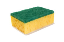 Yellow Sponge For Washing And Cleaning Closeup On A White Background. Isolate
