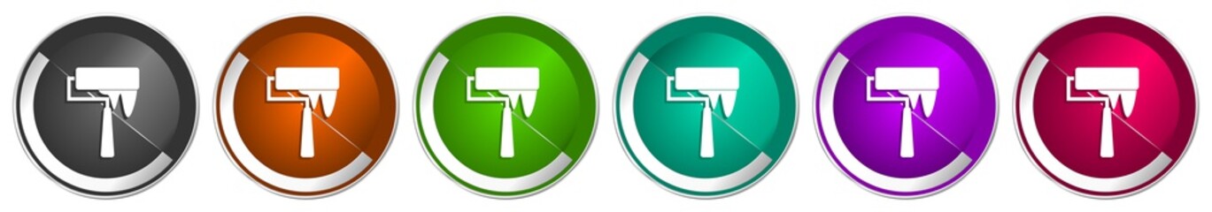 Aufkleber - Paintroll icon set, silver metallic chrome border vector web buttons in 6 colors options for webdesign