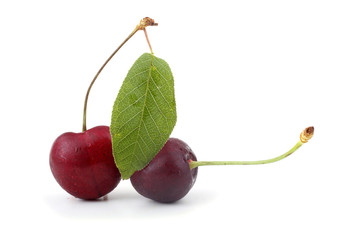 Wall Mural - Cherries with leaf