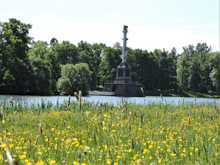 Wall Mural - View of monument and lake in the park