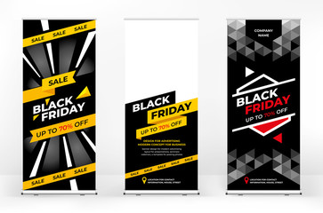 Wall Mural - black friday advertising set of roll-up banners, creative geometric background for text and photos, 