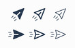 Send fly line vector minimalistic icon. Letter mail vector symbol. Plane origami send icons set for web design. Modern flat paper air icon for app design. Newsletter sign minimal flat linear set icons
