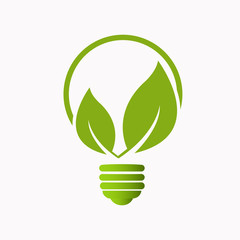 green idea bulb leaf nature energy icon logo design