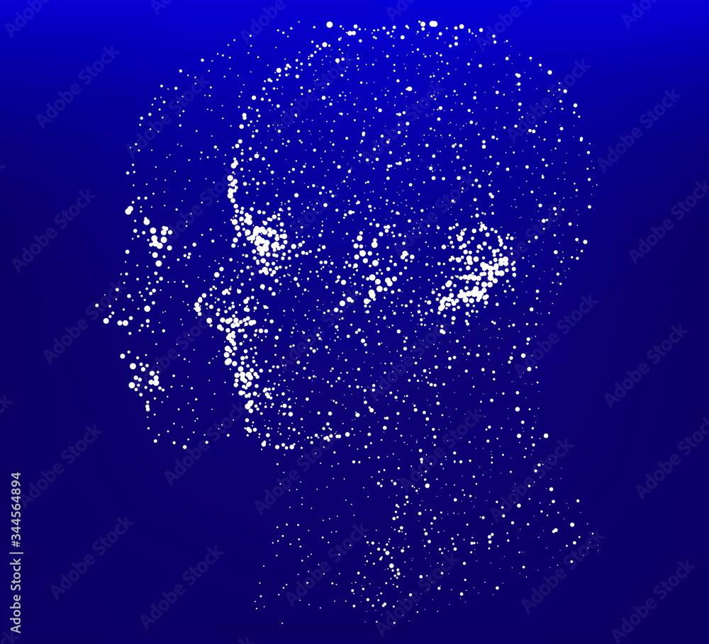 Silhouette of a human head made of dots and particles. Conceptual image ...