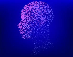 Aufkleber - Silhouette of a human head made of dots and particles. Conceptual image of AI (artificial intelligence), VR (virtual reality), Deep Learning and Face recognition systems.