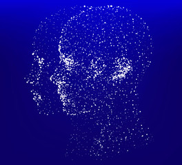 Aufkleber - Silhouette of a human head made of dots and particles. Conceptual image of AI (artificial intelligence), VR (virtual reality), Deep Learning and Face recognition systems.