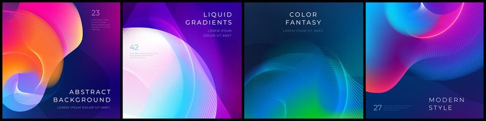 Wall Mural - set of square liquid color abstract geometric shapes. fluid gradient elements for minimal banner, lo