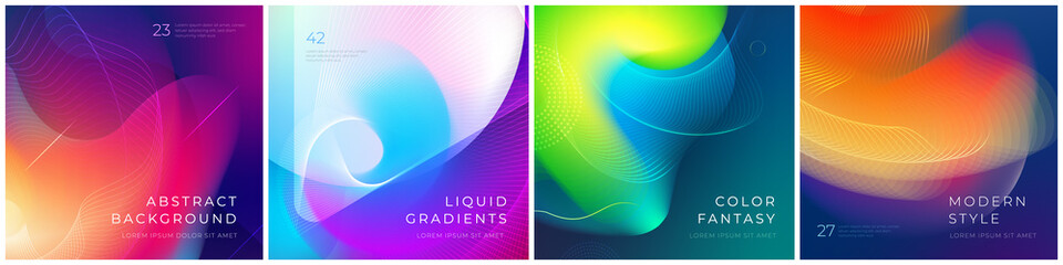 Poster - Set of square liquid color abstract geometric shapes. Fluid gradient elements for minimal banner, logo, social post. Futuristic trendy dynamic square banners. Abstract background. Eps10 vector.