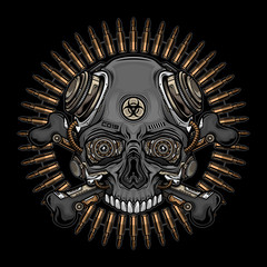 skull head and bullets