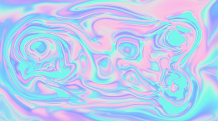 Trendy texture with polarization effect and colorful neon holographic stains. Abstract background in psychedelic Vaporwave style like in old retro tie-dye design of 70s.