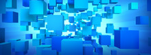 Blue Boxes Abstract Background 3D Rendering.