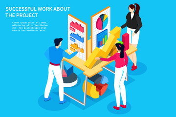 Wall Mural - flat 3d isometry isometric combine data to create graphic report concept web infographics vector ill