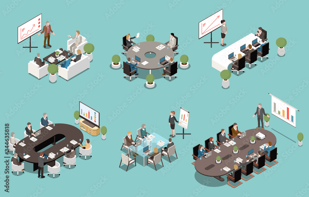Meeting Room Isometric Set Stock Vector | Adobe Stock