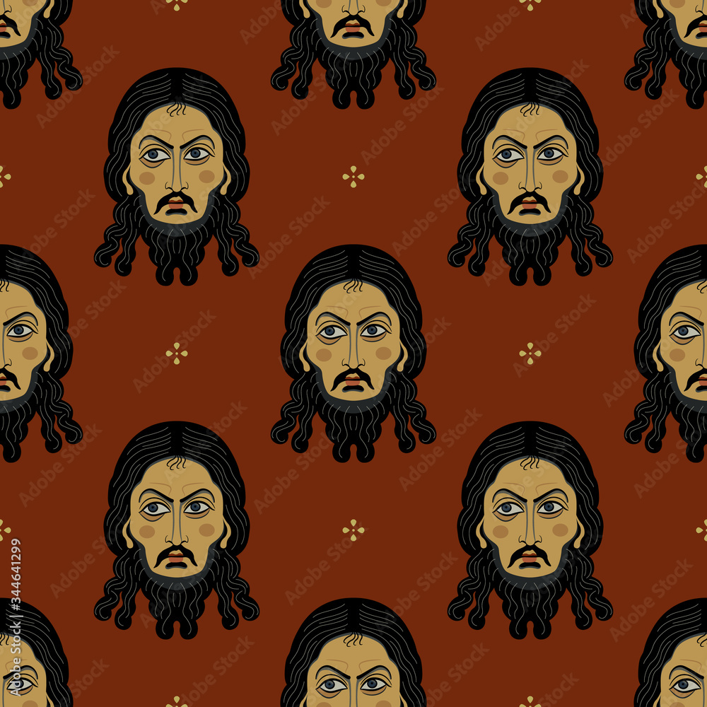 Jesus Pattern Vector Seamless repeating pattern with heads of Jesus Christ. Russian Orthodox ...