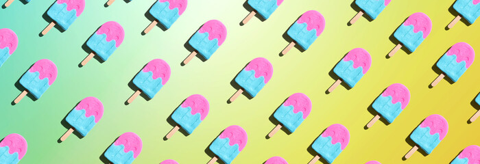 Poster - Pink and blue popsicles with shadow - overhead view