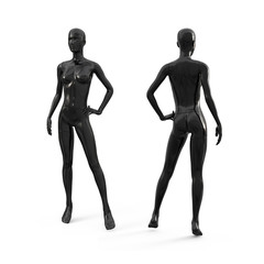Wall Mural - Black plastic female mannequin for clothes. Commercial equipment for shop windows. Front and back view. 3d illustration isolated on a white background.
