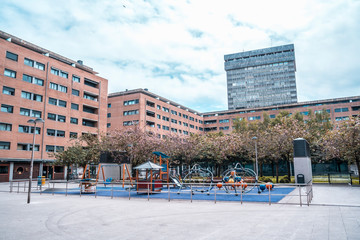 San Sebastian, Gipuzkoa / Spain »; April 30, 2020: Social distance, empty children's parks in the city of San Sebatian, in the Egian neighborhood