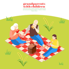 Canvas Print -  Grandparents And Granddaughter At Picnic