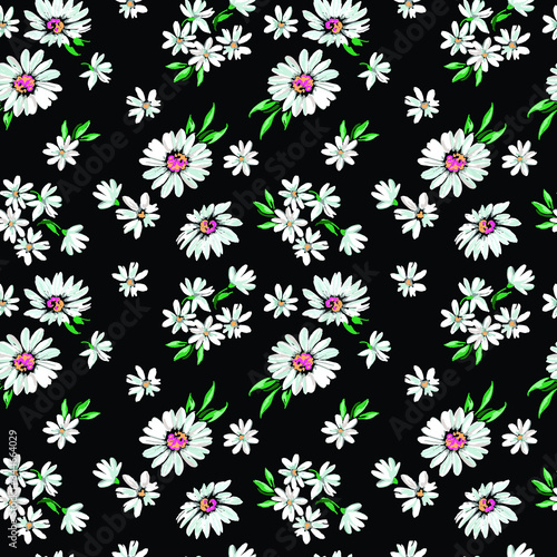Papel de parede cute daisies on black - seamless background
