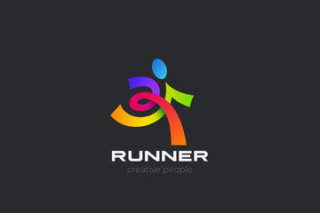 Running Man Logo design abstract character vector template. Sport Fitness Delivery Logotype concept icon.