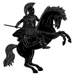 Ancient Roman warrior with a spear in his hands is riding a horse ready to attack. Vector illustration isolated on white background.