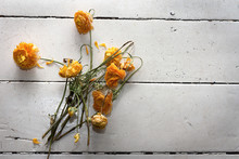 Directly Above Shot Of Wilted Yellow Flowers On Table