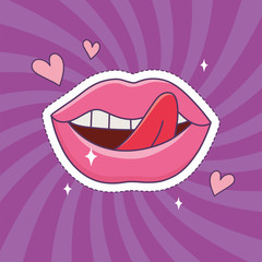 Canvas Print - lips tongue patch fashion badge sticker decoration icon