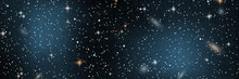 Night Sky Vector Background With Star Cluster, Nebula And Galaxies
