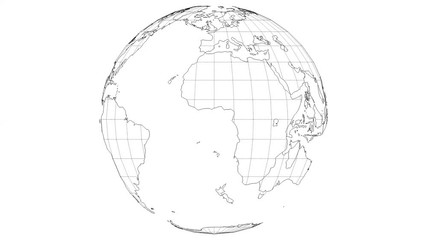 wire-frame earth map rotating fast in seamless loop with white isolated background