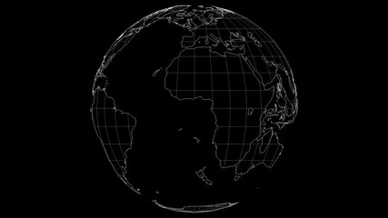 Wall Mural - wire-frame earth map rotating fast in seamless loop with black isolated background