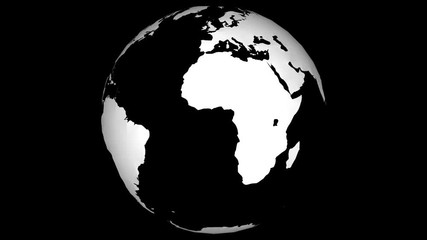 Wall Mural - white earth map rotating fast in seamless loop with black isolated background