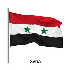 Wall Mural - Flag of the Syrian Arab Republic in the wind on flagpole, isolated on white background, vector