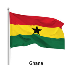 Wall Mural - Flag of the Republic of Ghana in the wind on flagpole, isolated on white background, vector