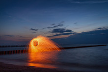 Wire Wool Over Sea Against Sky During Sunset