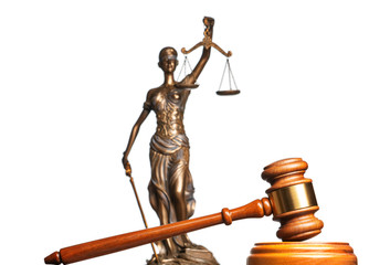 Wall Mural - A Gavel and Bronze Themis statue - symbol of Justice - Isolated on white