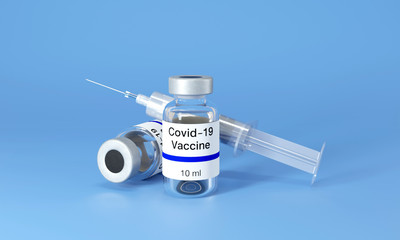 3d rendering covid19 vaccine with blue background