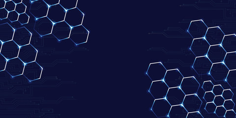 Abstract hexagonal molecule background, genetic and chemical compounds system. Geometric graphics and connected lines with dots