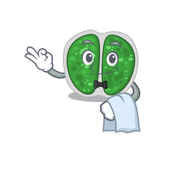 Sticker - A cartoon character of chroococcales bacteria waiter working in the restaurant