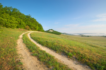 Wall Mural - Road lane and deep blue sky.