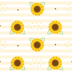 Wall Mural - The pattern of sunflower and leaves on the white and yellow background. illustation sunflower for background.