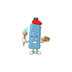 Sticker - Artistic Artist of mineral bottle cartoon character painting with a brush